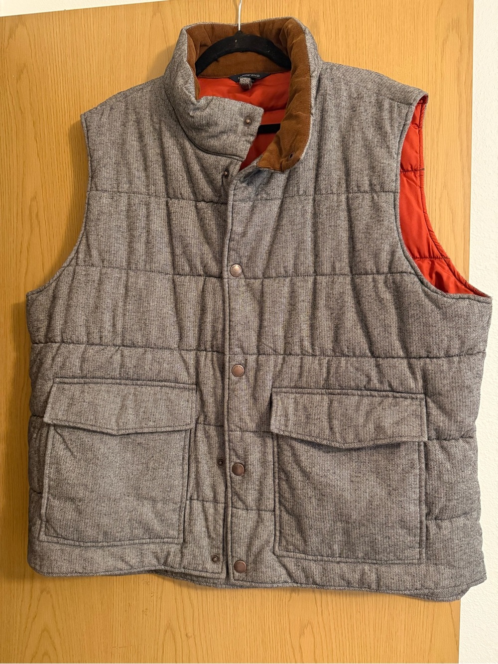 Lands' End Gray Quilted Vest with Orange Lining